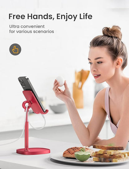 LISEN Cell Phone Stand Adjustable Phone Holer for Desk, Computer Office Desk Accessories for iPhone 16 Holder Women Kitchen Essentials Fits All Mobile Phones Switch Kindle iPads Tablet 4-10in Red