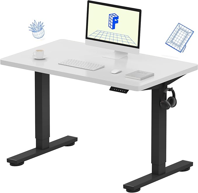 FLEXISPOT EN1 One-Piece Standing Desk with 1-Inch Thick Desktop, 40"x24" Electric Height Adjustable Desk for Home Office & Multi-Device Workstations, White