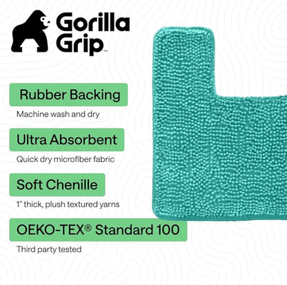 GORILLA GRIP Bathroom Rug Sets, Soft Chenille 2 Piece Area Rugs Set, Toilet Base Mat and 30x20 Carpet, Absorbent Microfiber Washable Mats Dry Quickly, Home Décor and Bath Room Accessories, Turquoise
