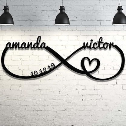 Personalized Infinity Symbol Heart Sign Custom Family Name Established Date Love Metal Sign Housewarming Wedding Valentine's Day Gift for Him Her Couple Girlfriend Metal Wall Art Room Home Decor