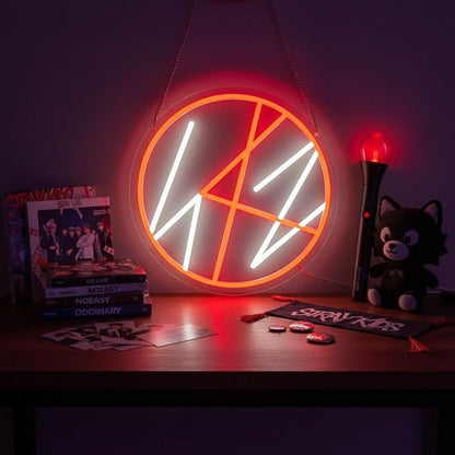 K-Pop Circle Logo Neon Sign, Orange and White Band Wall Light, Music Fan Merch Decor, LED Gift for Fans (12.6"x12.6")