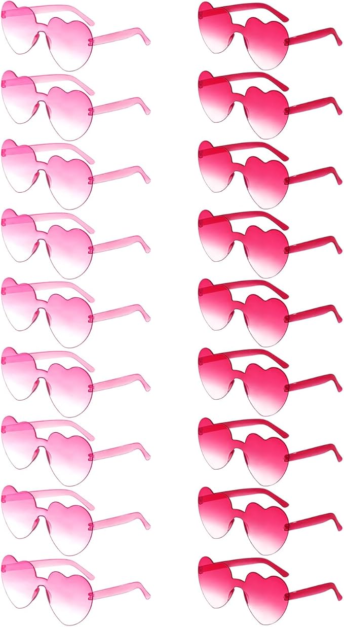 SUNOVELTIES 18 Heart Shape Rimless Sunglasses Transparent Candy Color Party Glasses Colored Eyewear for Women