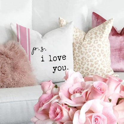GEEORY Valentines Day Pillow Covers 18 x 18 inch Set of 4 for Valentine Decor Pink Stripes Love Heart I Love You Decorative Throw Pillows Cushion Cases for Sofa Couch Decorations G448-18