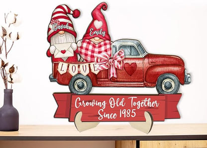 Growing Old Together Gnomes Wooden Plaque, Personalized Gifts for Him Her Wife, Custom Wood Sign Anniversary Couples Gift, Christmas Valentine Gift For Parents, Grandparents Decorations Sign 23