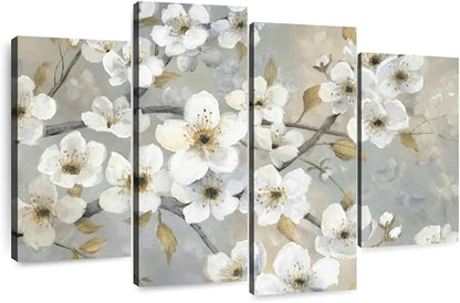 ElephantStock Golden Garden Wall Art - Horizontal Canvas - 4-Piece Living Room Wall Decor - Leaves Painting Canvas Print - Gray and Beige Decor for Wall by Nan - 36" X 22"