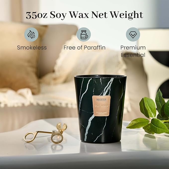 M&SENSE Extra Large Candle 35oz 150H OudWood Scented, 3 Wick Highly Scented Jar Candles, XL Large Christmas Gift Candle for Women, Long Lasting Burning for Holiday, Thanksgiving, Christmas