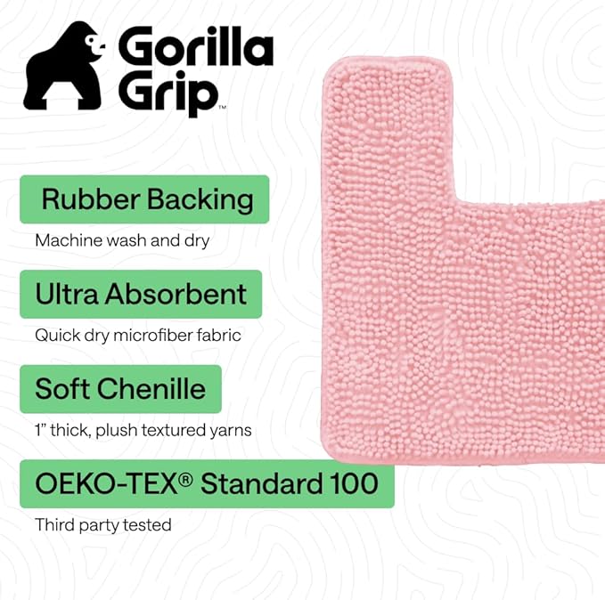 GORILLA GRIP Bathroom Rug Sets, Soft Chenille 2 Piece Area Rugs Set, Toilet Base Mat and 30x20 Carpet, Absorbent Microfiber Washable Mats Dry Quickly, Home Décor and Bath Room Accessories, Lt Pink