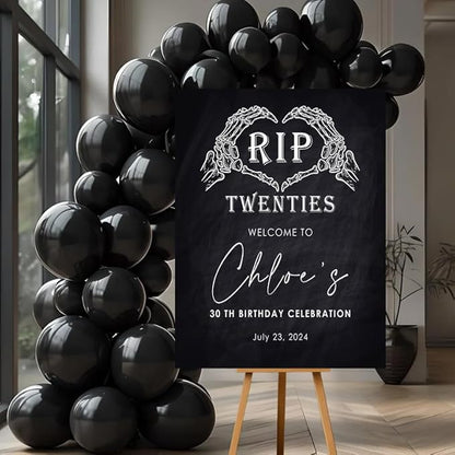 RIP Twenties 30th Birthday Welcome Sign, Personalized Funeral For My Youth Custom Celebration Sign, Chalkboard Skeleton Hands Decor.