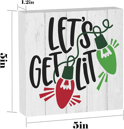 Christmas Decorations for Home Let's Get Lit Decor Christmas Decorations for Home Office Table Merry Xmas Decor for Room 5 x 5 Inches