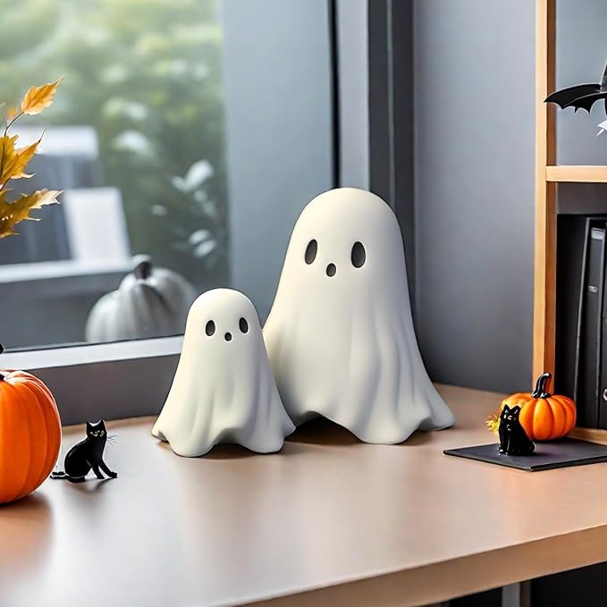 Halloween Ghost Figurine - Spooky Resin Ghost Statue, Cute Finger Ghost Ornaments, Perfect for Indoor & Porch Decor (B)