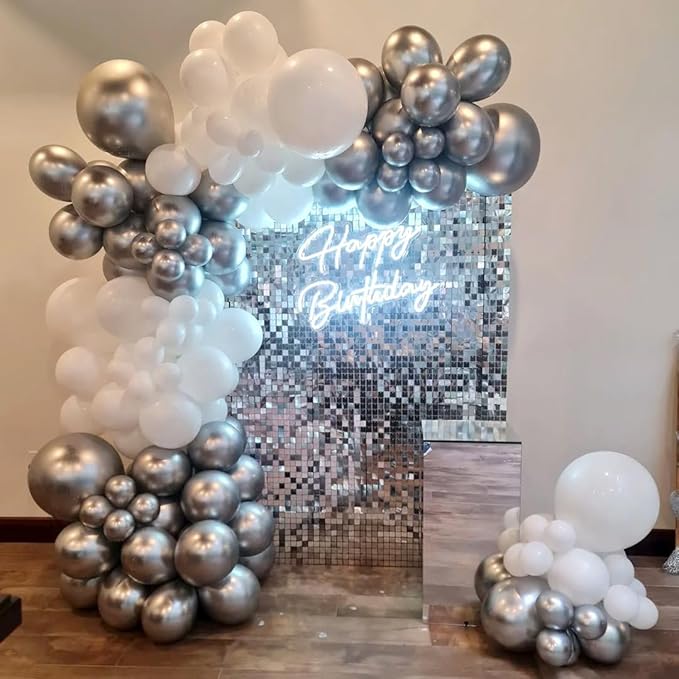 162pcs White and Silver Balloons Arch Kit, Different Sizes White Metallic Silver and Confetti Balloons for Winter Wonderland Wedding Baby Shower Birthday Party Decorations