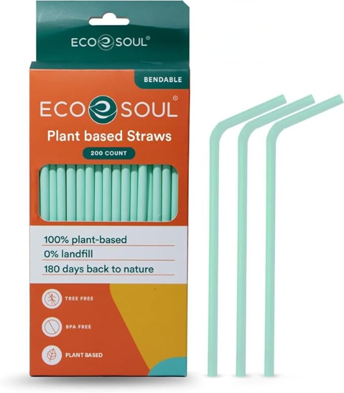 ECO SOUL Straws [100 Count][8.25"] Eco-Friendly Disposable Straws, Cocktail Cold Drink Smoothie Bendable