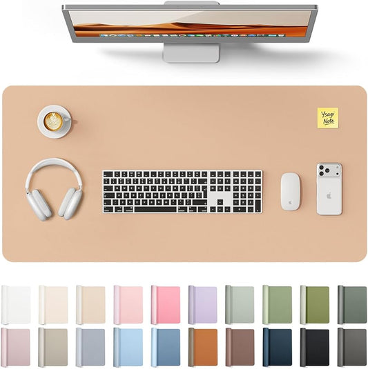 YSAGi Leather Desk Protector, Office Mat, Large Mouse Mat, Non-Slip PU Leather Blotter, Laptop Desk Pad, Waterproof Writing Pad for Office and Home (Latte, 31.5" x 15.8")