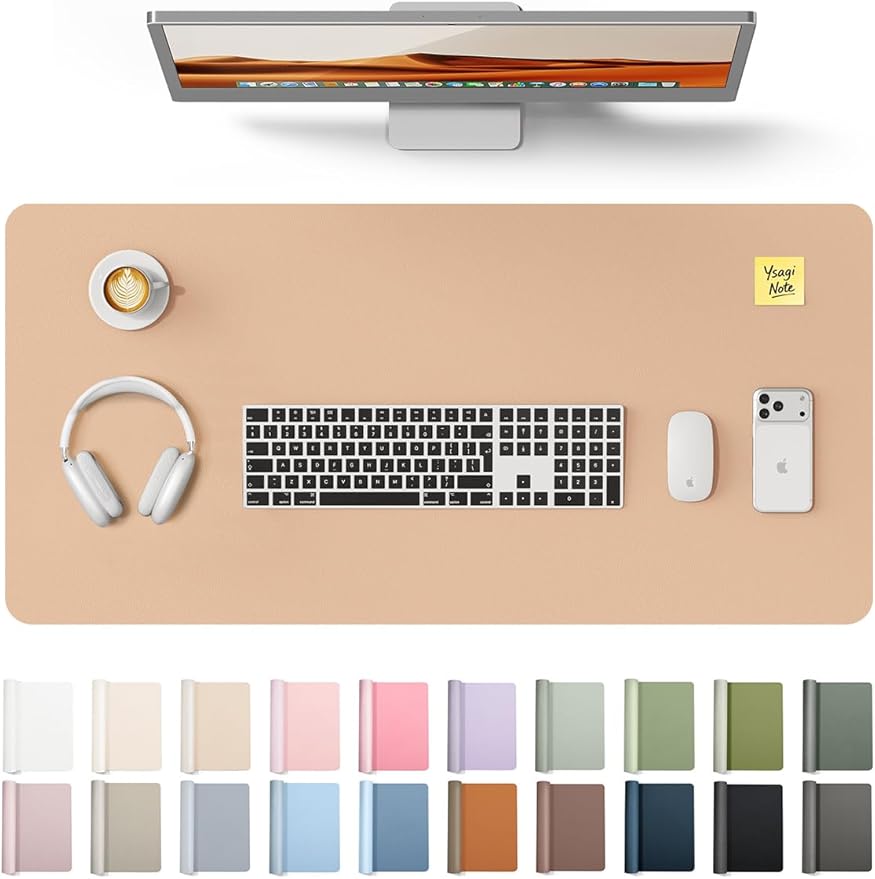 YSAGi Leather Desk Protector, Office Mat, Large Mouse Mat, Non-Slip PU Leather Blotter, Laptop Desk, Waterproof Writing Pad for Office and Home (Latte, 35.4" x 17")