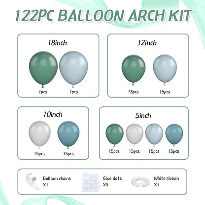 Blue and Green Balloon Arch Kit,122Pcs Sage Green Dusty Blue Matte Neutral Balloons for Boho Wedding Bachelor Party Bridal Baby Shower Engagement Anniversary Graduation Birthday Decorations