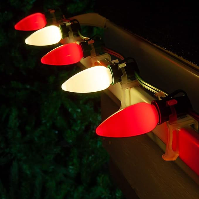 Wintergreen Lighting 50 C9 OptiCore LED Commercial Outdoor Christmas Lights – Heavy Duty Christmas String Lights; Green Wire (50 ft, Red/Warm White Smooth/Opaque)