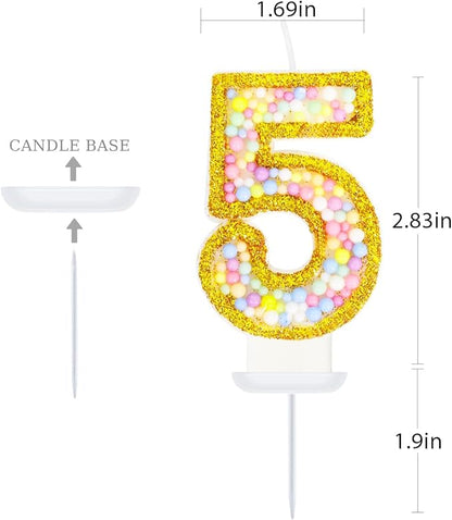 5th Birthday Candle for Cake, Colorful Macaron Numeral Candles for Girls/Boys, Sponge Birthday Party Cake Decorations, Golden Cake Topper(Number 5)