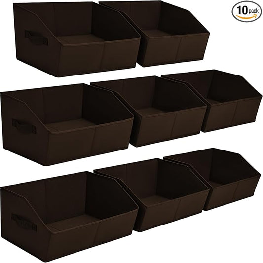 Clothes Organizers and Storage - Fabric Cube Bins with Handles, Storage Baskets for Shelves, Trapezoid Collapsible Boxes for Home, Dorm, Office, 10 Pack, Brown