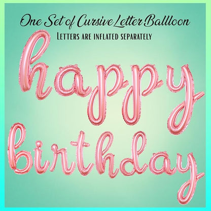 Rose Gold Happy Birthday Balloons Banner | Script/Cursive Rose Gold Letter Balloon Sign For Birthday Party Decor/Decoration | Foil Mylar Happy Birthday Banner