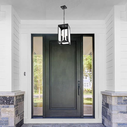 BONLICHT Outdoor Pendant Light 3 Light Modern Outside Chandelier Adjustable Black Exterior Ceiling Hanging Lantern with Clear Glass,Farmhouse Outdoor Pendant Lighting Fixture for Front Door Porch Yard