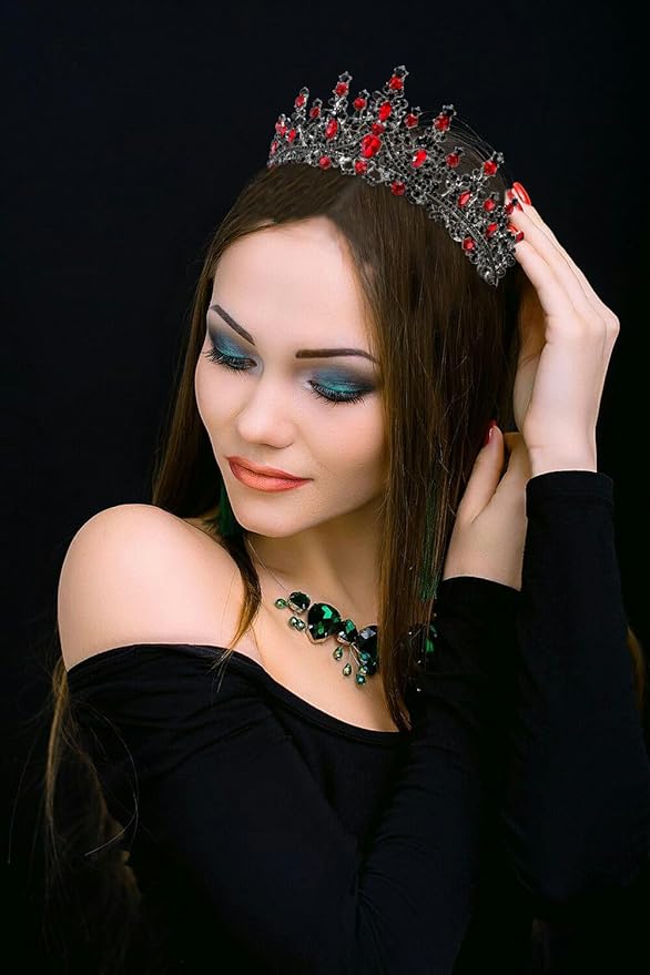 TOBATOBA Queen of Hearts Crown, Gothic Black Red Crown, Princess Tiaras for Women Girls, Baroque Quinceanera Headpieces for Birthday Prom Pageant Halloween