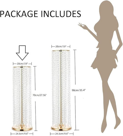 2Pcs 27.5inch Tall Crystal Gold Vases Wedding Flowers Stand, Elegant Wedding Decor Centerpiece Road Leads with Chandelier Acrylic Crystal Weddings Decoration Centerpiece Stands