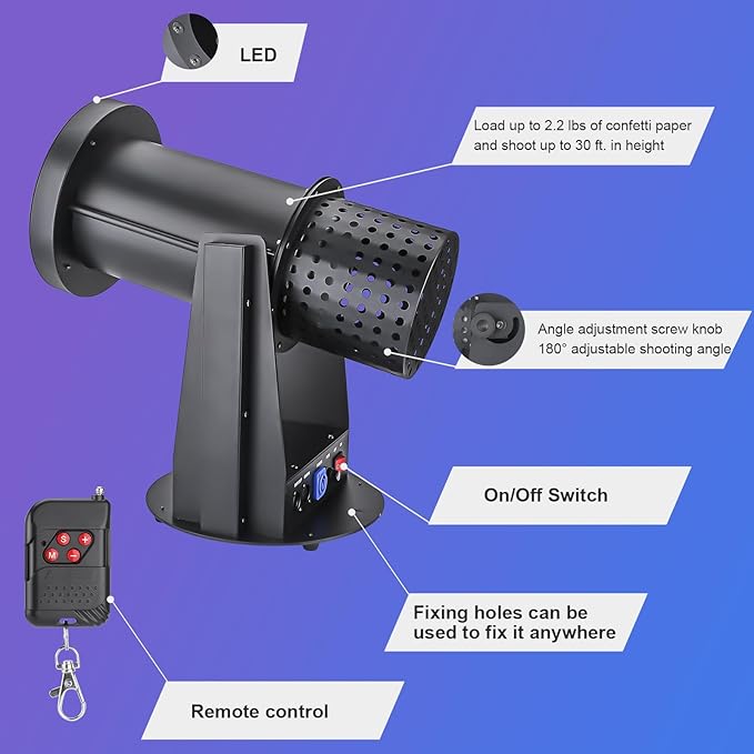 LED Confetti Machine, 1500W Electric Confetti Lights Confetti Blower with Remote Control Digital Confetti Cannon for DJ Parties, Nightclubs, Weddings, Stages, Concerts, Event Shows