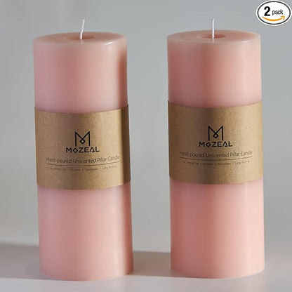 MOZEAL 4" x 10" Extra-Large Pearl Blush Pillar Candles (Set of 2), Unscented, Dripless, Smokeless, Long Clean-Burning, Tall 10 inch Large Pearl Blush Pillar Candles for Weddings and Mother's Day Decor