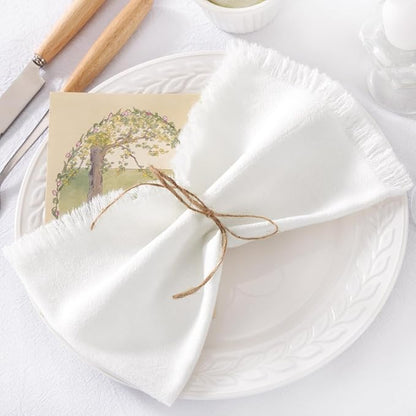 12 Pack Ivory White Cotton Linen Napkins with Fringe Christmas White Cloth Napkins Set of 12 Boho Handmade Holiday Napkins Bulk for Wedding Baby Shower Parties, 17 x 17 Inches