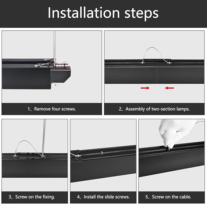 8FT Linkable LED Linear Light, 100W 100-130v Seamless Connection, 3 Mode Triac Dimmable Linear led Light Fixture, 3000-6000K Color Changing, Dimmable Hanging Office Shop Light, Black