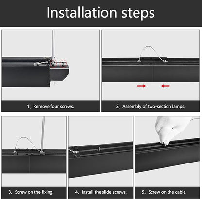 8FT Linkable LED Linear Light, 100W 100-130v Seamless Connection, 3 Mode Triac Dimmable Linear led Light Fixture, 3000-6000K Color Changing, Dimmable Hanging Office Shop Light, Black