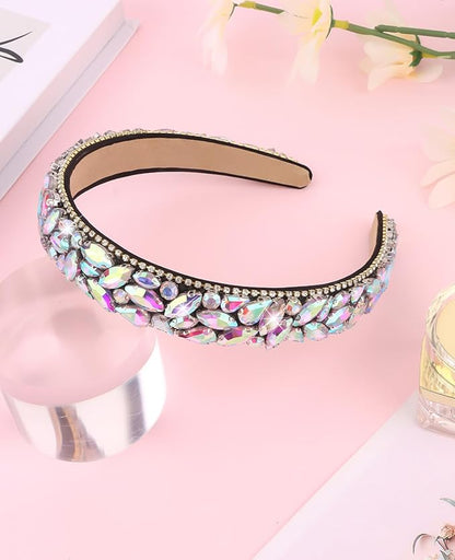 Wecoe Rhinestone Headband Women Vintage AB Silver Headband Non Slip Fashion Bling Sparkly Diamond Hairband Halloween Renaissance Costume Hair Accessories For Women Girls Holiday Birthday Gift