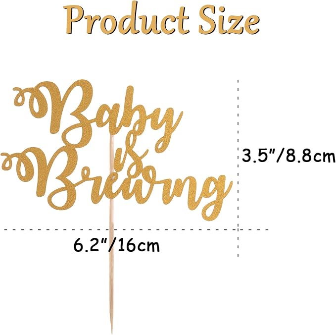 Gold Baby is Brewing Cake Topper - Glitter Baby Shower Cake Topper, Gender Reveal, Baby Arrival Announcement Party Cake Decorations