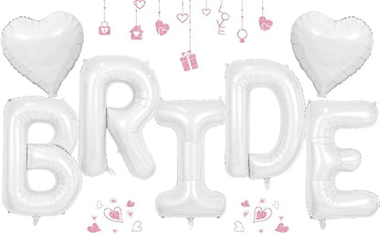 40inch White BRIDE Letter Balloons, Giant White Bride Foil Helium Balloon Banner with Heart Balloon for Bride to Be Wedding Engagement Bridal Shower Bachelorette Party Decoration
