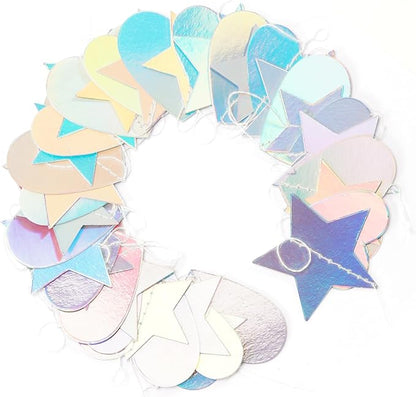 Iridescent Disco-Holographic Party-Decorations Star Heart-Garland - 52Ft Neon Wedding Hanging Paper Streamers Banner,Birthday Bachelorette Baby Bridal Shower Engagement Decor Ouruola