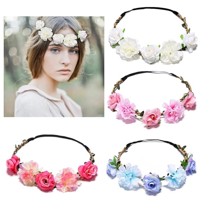Women Headpieces Collection Accessories - 4PCS Boho Hair Wreaths, Flower Crowns, Tiaras for, Brides, Bridesmaids, Flower Girls, Weddings (A003-4PC)