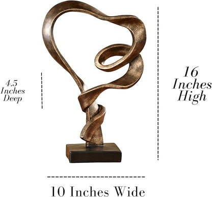 Touch of Class Lifes Journey Table Sculpture - Antique Gold - Love Statue Decor - Modern Decorative Sculptures for Desk, Bedside - Resin Abstract Heart Design - Ribbon-Like Representation