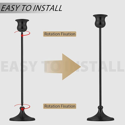 Metal Candle Holder Taper Candlestick Holders for Candle Sticks Vintage Candelabra for Halloween Thanksgiving Christmas (Matt Black, 2 Sets (6 pcs))