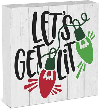 Christmas Decorations for Home Let's Get Lit Decor Christmas Decorations for Home Office Table Merry Xmas Decor for Room 5 x 5 Inches