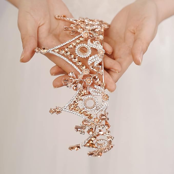 Wekicici Baroque Queen Crown Orange Crystal Tiara Rhinestone Princess Wedding Headband for Women Birthday Pageant Party(Orange)