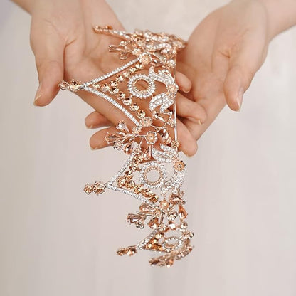 Wekicici Baroque Queen Crown Orange Crystal Tiara Rhinestone Princess Wedding Headband for Women Birthday Pageant Party(Orange)