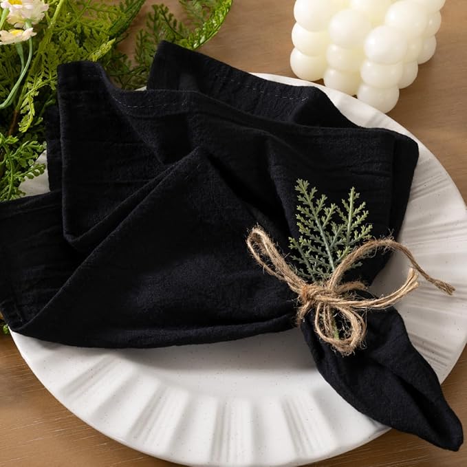 Socomi Cloth Napkins Black Fall Thanksgiving Washable Reusable Bulk Linen Cotton Napkins Set of 10 17"x17" for Wedding Party Bridal Baby Shower Birthday Dining Table Decorations