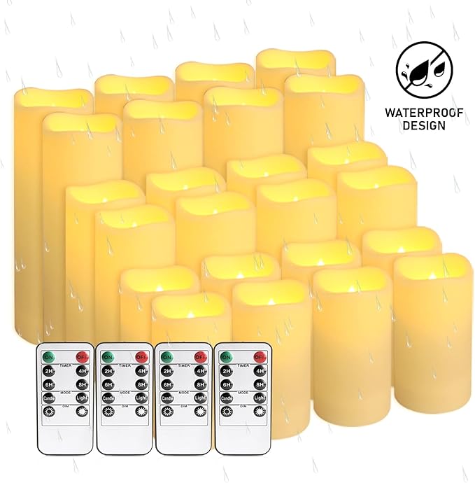 24-Pack Flameless LED Candles with Remote Control - Battery Operated Fake Candles, Timer Function, 3 Brightness Levels, Indoor Outdoor Use for Wedding, Christmas, Home Decor