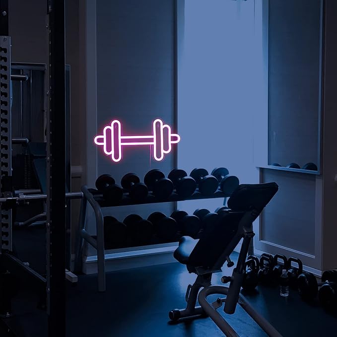 Lucunstar Gym Neon Sign Barbell Pink Neon Signs LED Dumbbell Shaped Light Up Gym Wall Stickers for Fitness Club Decor LED Sign Sports Gifts for Teen Girls Teen Sports Room Game Room Decor