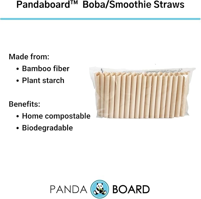 Pandaboard™ Compostable - Short - Bamboo Boba/Milkshake/Smoothie Straws - Unwrapped - bag of 100