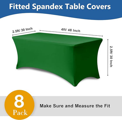 Stretch Spandex Table Covers for 4 ft Tables-8 Pack Green Fitted Table Cloth for Rectangle Christmas Table Cloth for Party, Vendor Booth Display, Banquet Buffet Event, Craft Trade Show