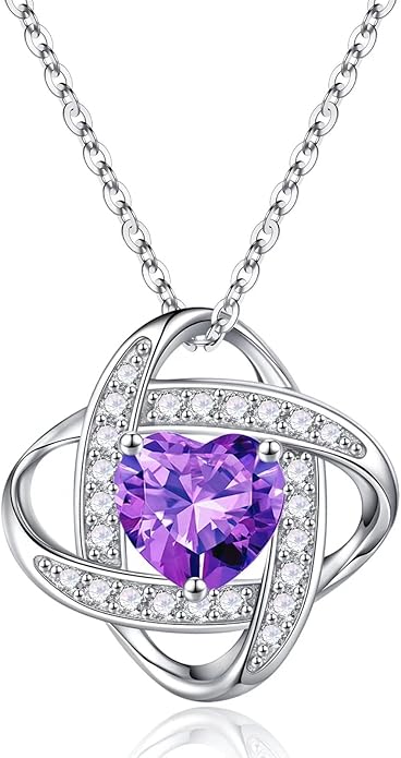 Iefil 925 Sterling Silver Love Knot Birthstone Necklace, Natural or Created Gemstone, Anniversary Birthday Gifts for Women, Jewelry Gifts for Wife Mom Girlfriend