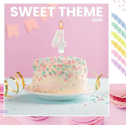 MTLEE Number 4 Birthday Candle with 12 Pcs Spiral Candles for Girls Macaron Pastel Rainbow Unicorn Pink Cake Topper for Sweet Theme Party Decoration
