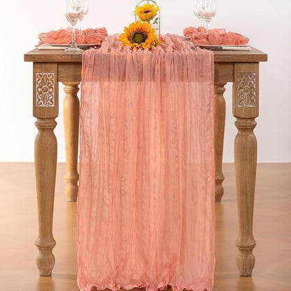 Coral Pink Cheesecloth Table Runner 6 Pack Christmas Table Runners Boho Gauze 120 Inches Coral Cheese Cloth Table Decor for Xmas Holiday Season Parties Wedding Bridal Baby Shower