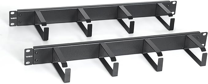 RIVECO 2PCS 1U Cable Management for Rack & Server Cabinet, Network Cord Wire Managing 19” Rack Mount 4 D-Rings Large Capacity